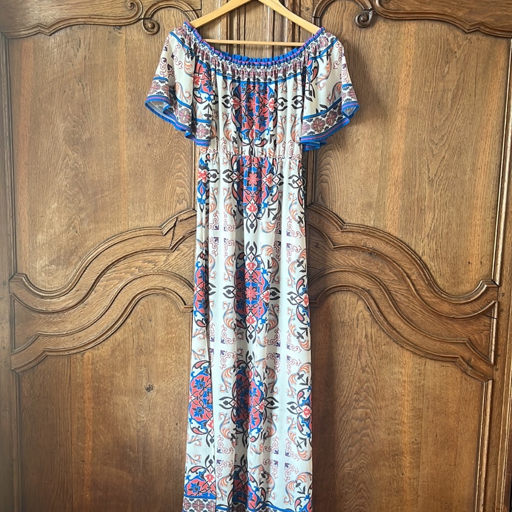 Flying Tomato bohemian short sleeve off the shoulder ruffle maxi dress - Picture 9 of 16